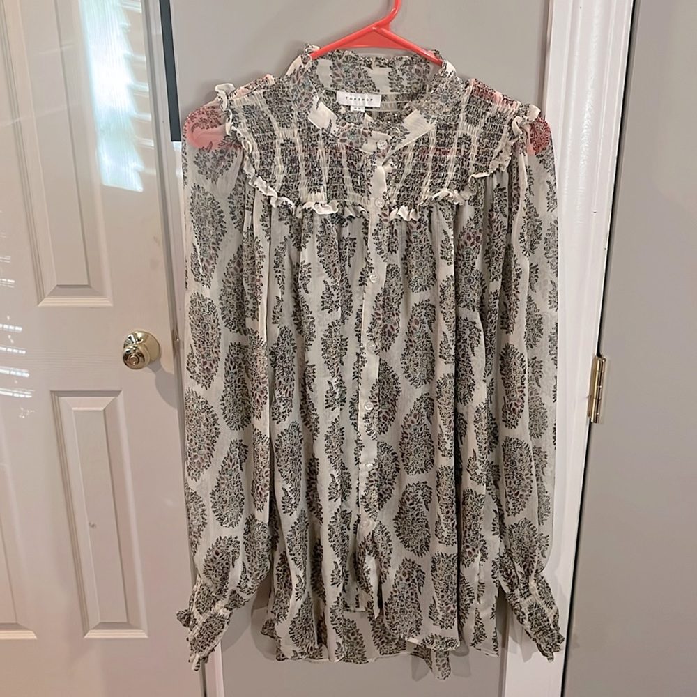 Topshop Sheer Paisley Boho Peasant Blouse